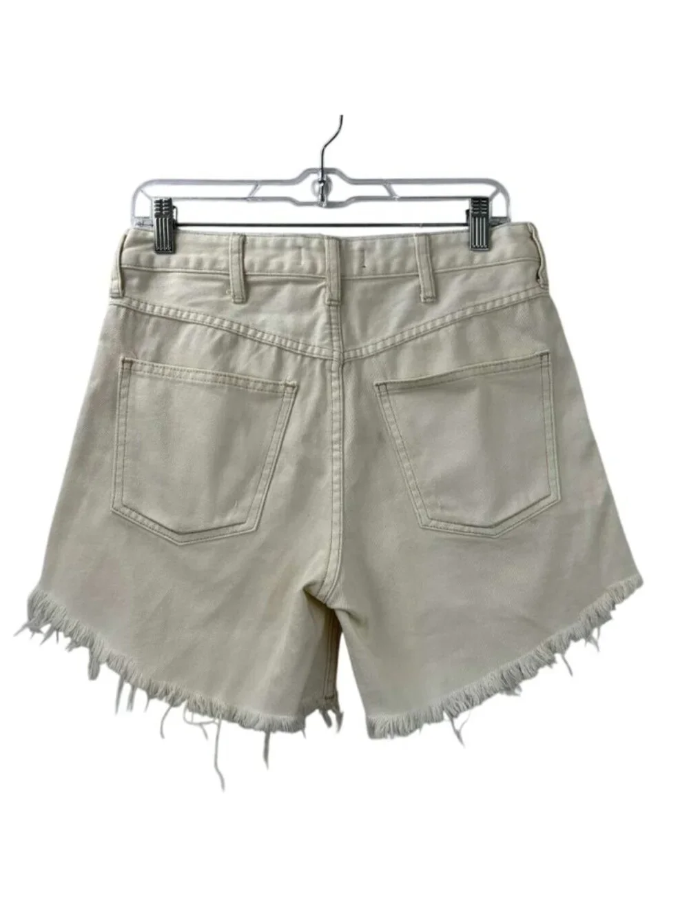 We The Free Shorts Women's Size 26 Cream Jean Denim Distressed Raw Hem Pockets